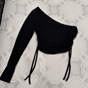 Black Ribbed One Shoulder long sleeve Top